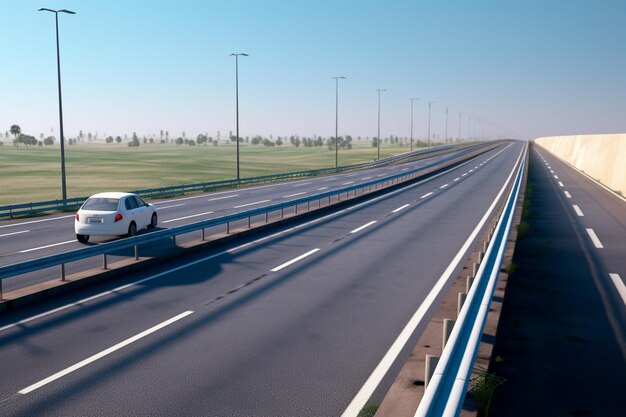 Photo cars driving on a highway with a fen