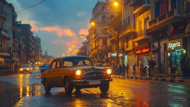 Photo cars driving through the streets of algeria at sunset