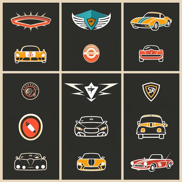 Cars icons set vector illustration isolated on white background black auto collection front view flat style vehicles sport taxi police automobile tuned and broken car