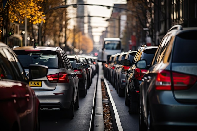 Cars lining up in congested city traffic in Hamburg Germany