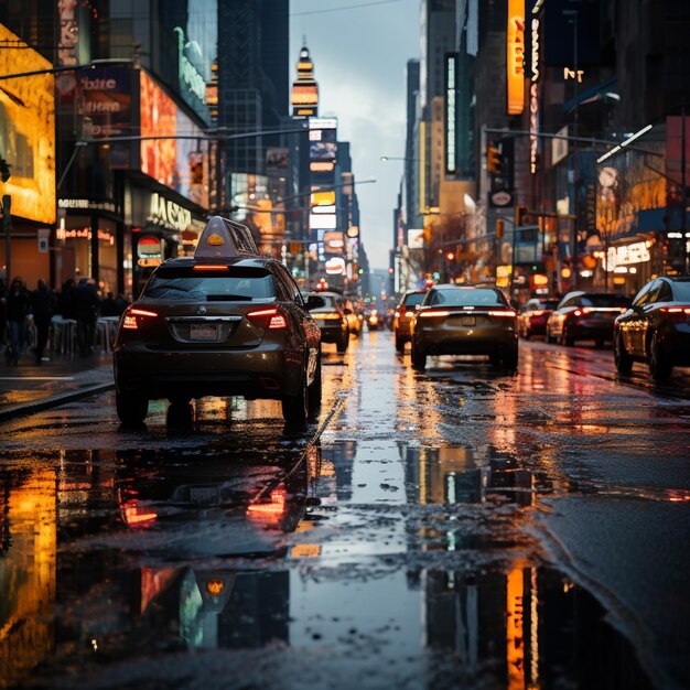 Cars in movement with motion blur A crowded street scene in downtown Manhattan