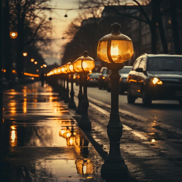 Photo cars on the road beside lampposts