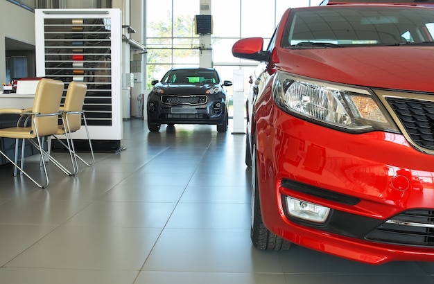 Cars in the showroom.