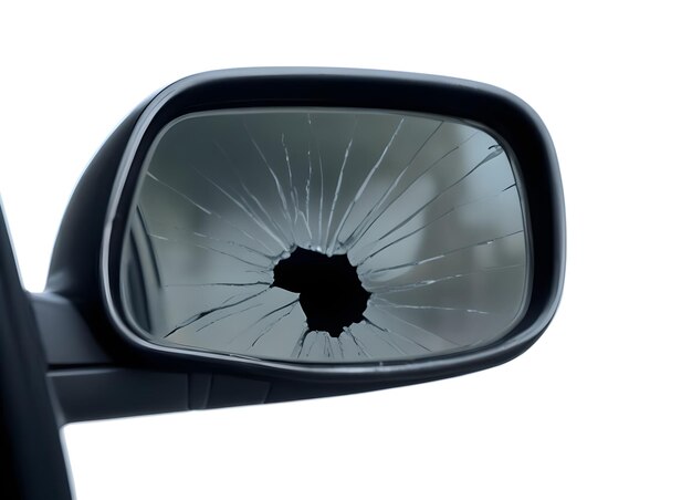 Photo a cars side mirror with a broken window