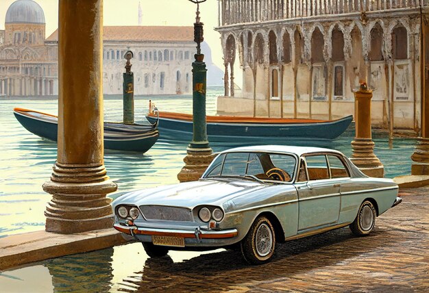 Photo cars in a venice 2000's generative ai