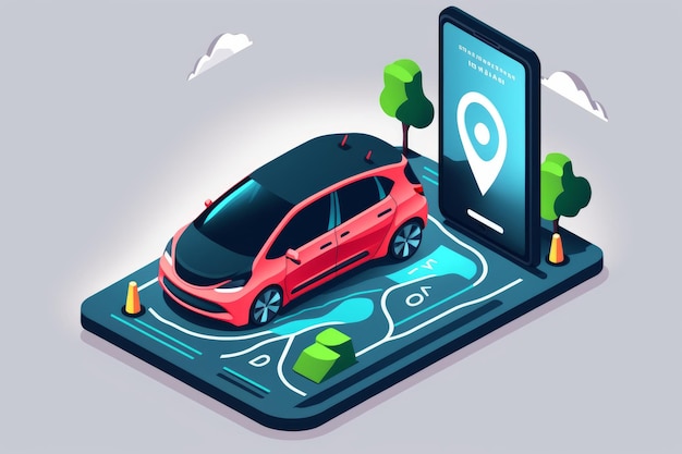 A carsharing service controlled by a smartphone app with modern vehicles and remote monitoring of connected vehicles and parking