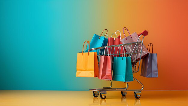 A cart with many shopping bags