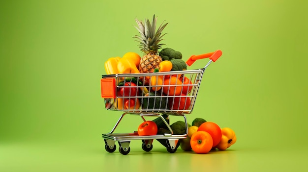cart with vegetables and fruits selective focus