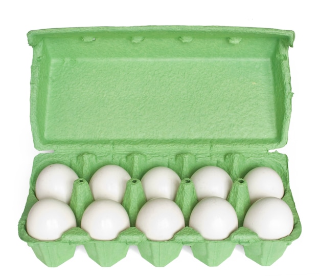 Carton box with eggs isolated on the white background