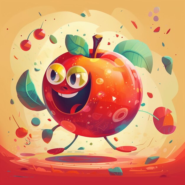 carton cute apple illustration with eyes