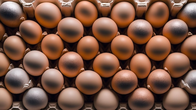 A carton of eggs is stacked on top of each other.