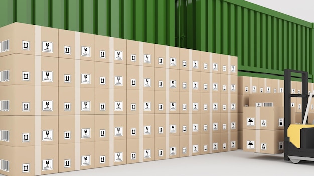 Cartons waiting to be loaded into containers,There are a lot of leftover products.3d rendering