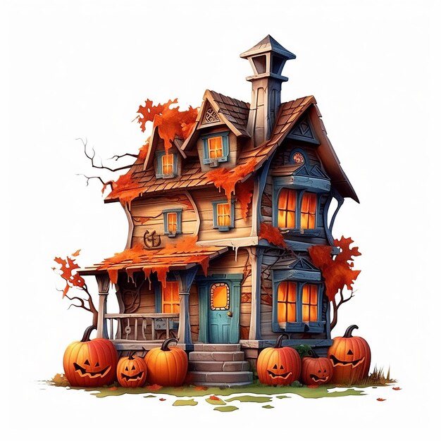 cartool illustration halloween house