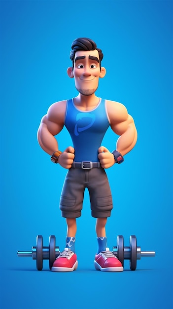 A cartoon 3d character of gym boy generated by Ai