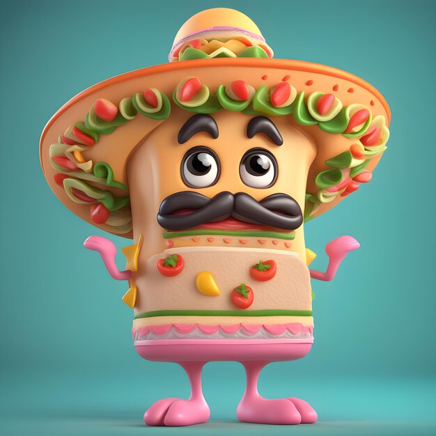 Photo cartoon 3d character mexican food