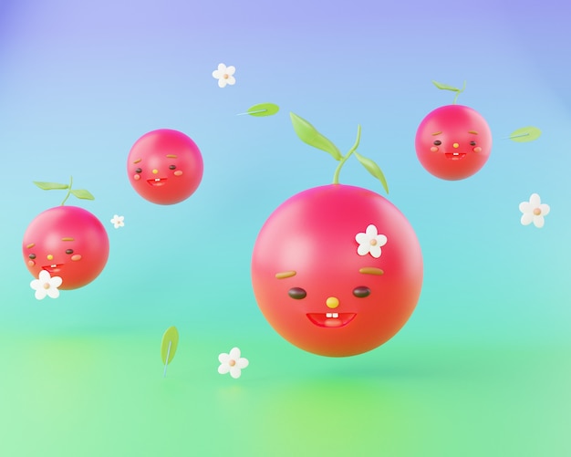 Cartoon 3d cherries cute character 3d render illustration