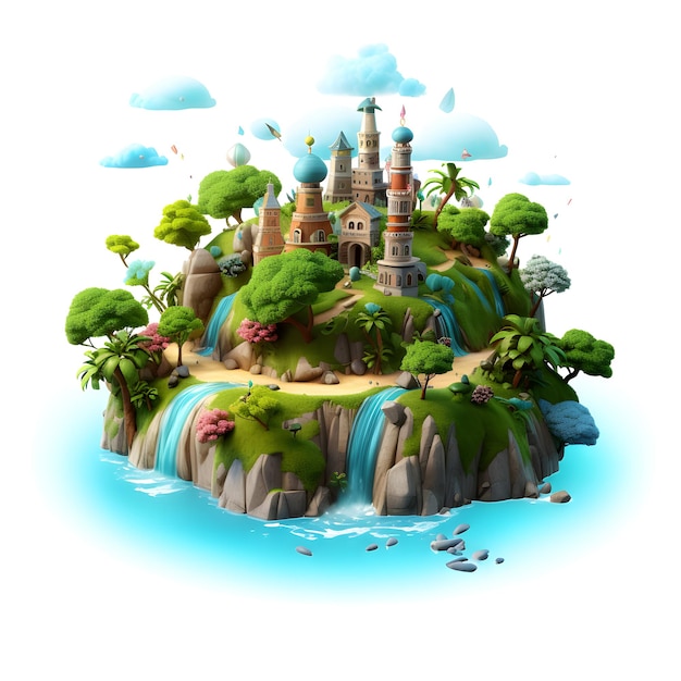 cartoon 3d of fairy island isolated on white