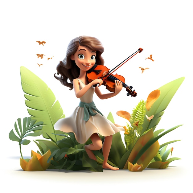 Cartoon 3d of girl playing violin