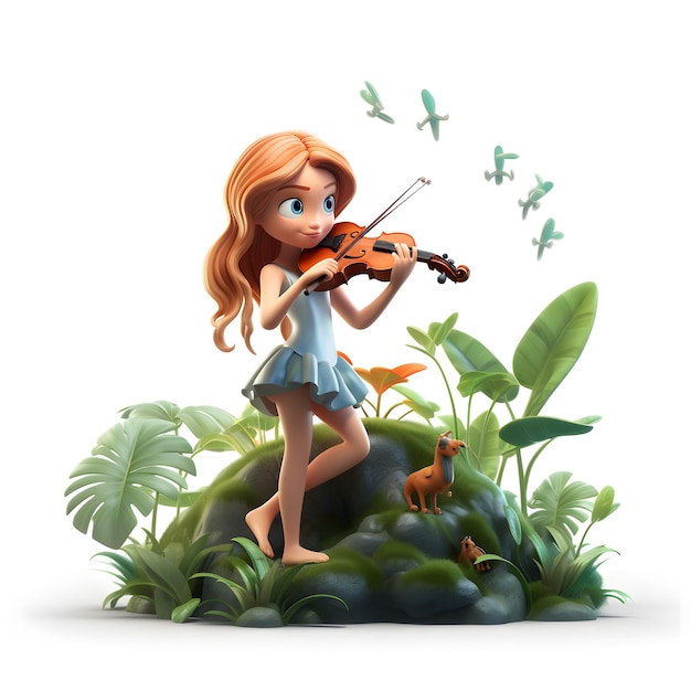 Cartoon 3d of girl playing violin