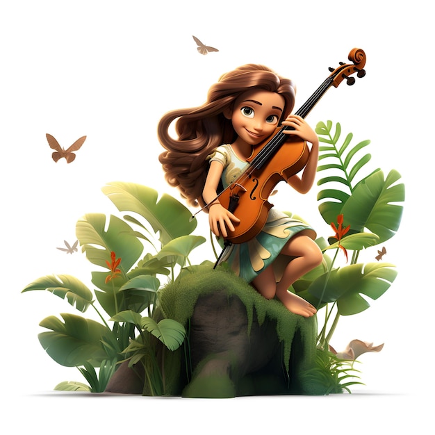 Photo cartoon 3d of girl playing violin