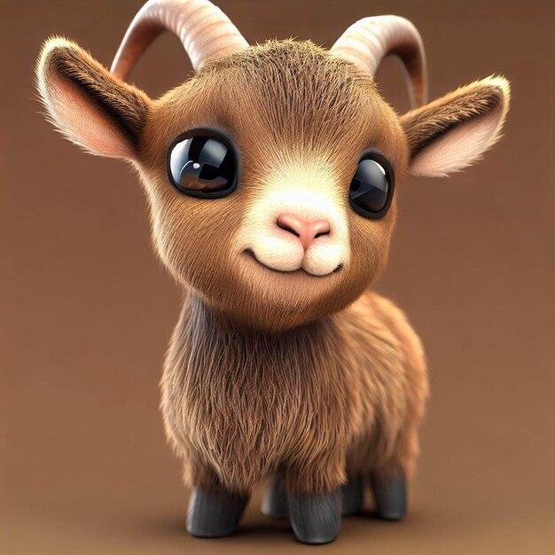 a cartoon 3d goat is standing on a brown background