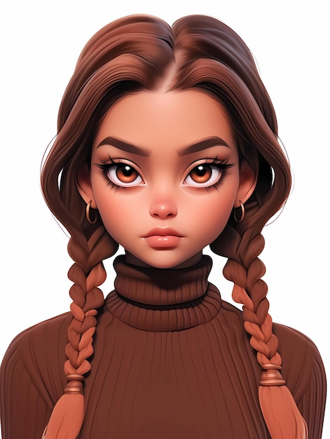 Foto cartoon 3d mode bruin meisje personage ontwerp