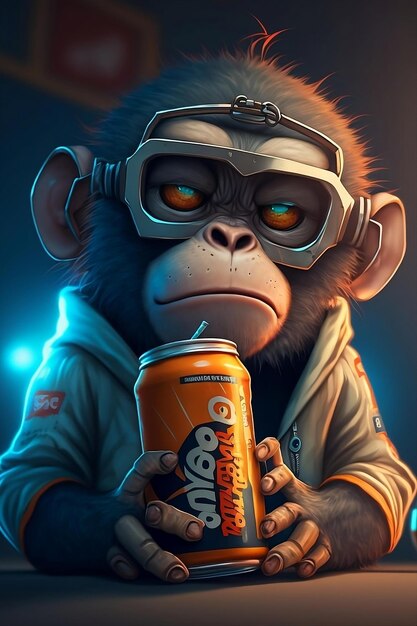 Photo cartoon 3d monkey character illustration a mysterious and stylish mascot