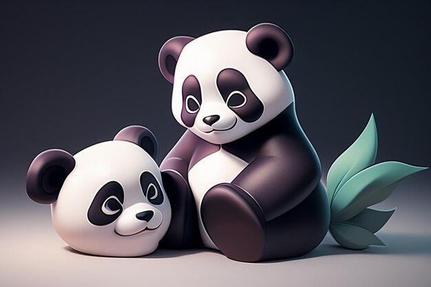 Photo cartoon 3d panda icon illustration c4d rendering realistic wild animal chinese cute panda