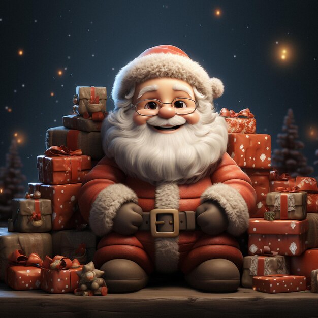 cartoon 3d santa with gift