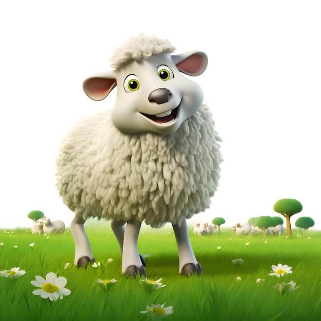 Cartoon 3d sheep in the farm isolated on white