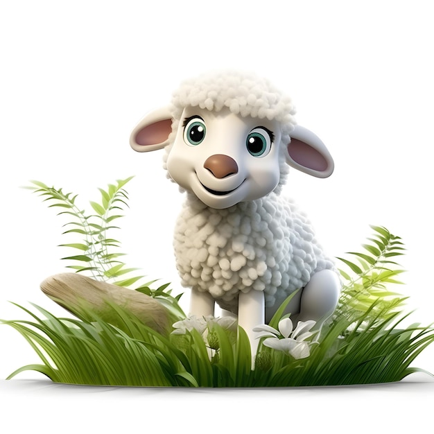Cartoon 3d sheep in the farm isolated on white