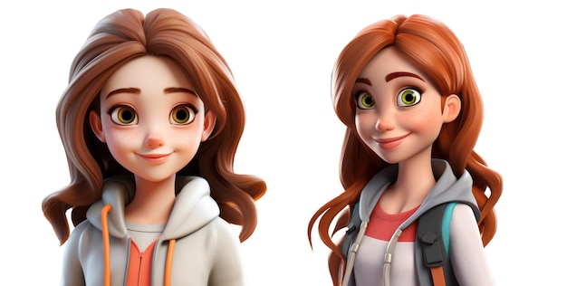 Cartoon 3d style cheerful young woman characters Isolated background Generative AI