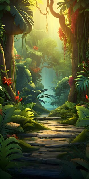 Foto cartoon 3d van jungle landschap