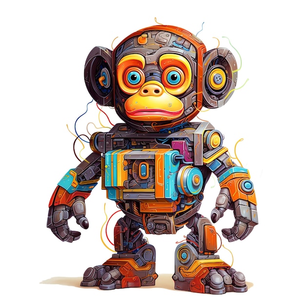 Cartoon aap robots TShirt Sticker Grappige cyborg AI gegenereerd