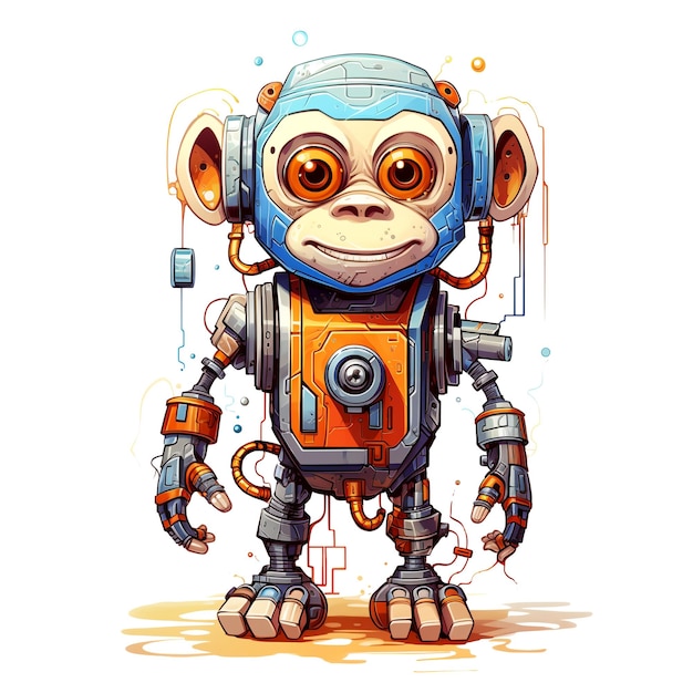 Cartoon aap robots TShirt Sticker Grappige cyborg AI gegenereerd