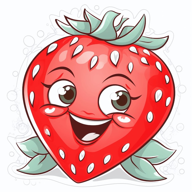 Foto cartoon aardbeien glimlachend naar iedereen vrolijke illustratie sticker