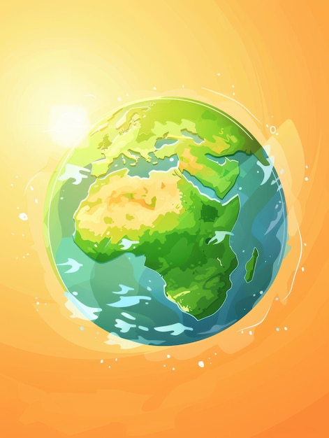 Cartoon aardbol met zonnestralen