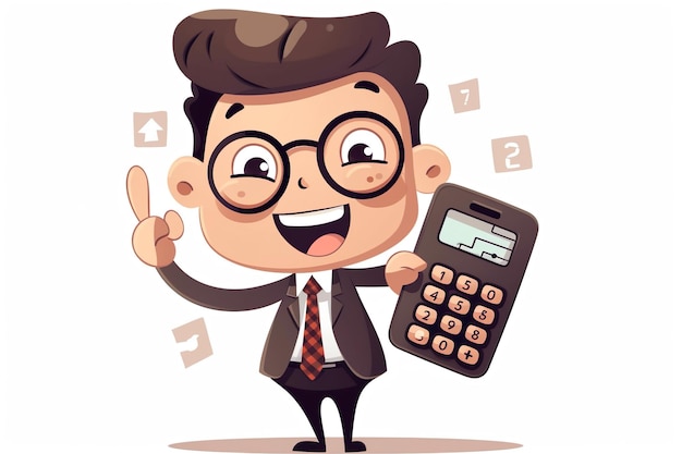 Cartoon accountant character with happy and beside a calculator generated by AI