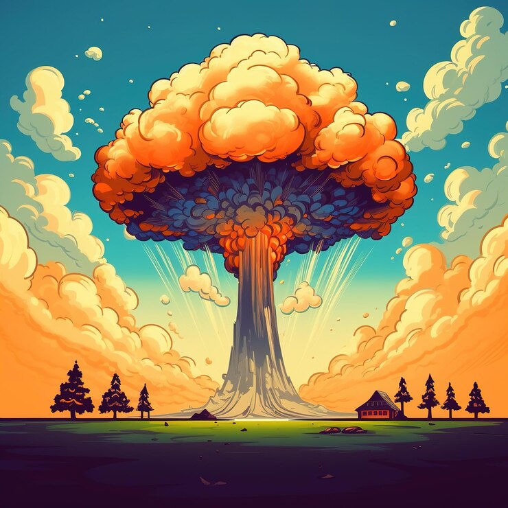 Foto cartoon afbeelding van een explosie