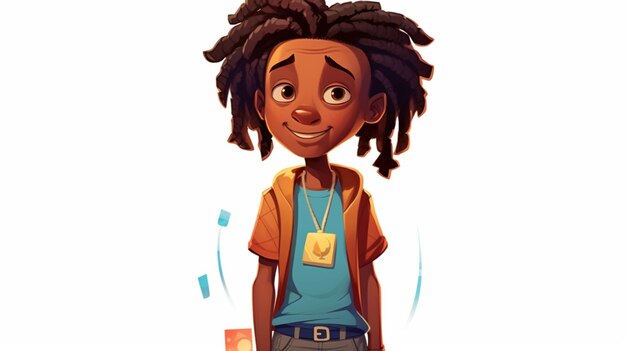 Foto cartoon afbeelding van een jonge jongen met dreadlocks en een blauw shirt generatieve ai