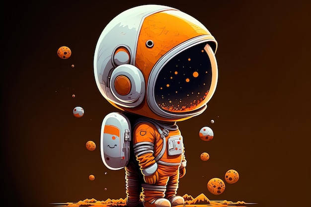 Cartoon afbeelding van een schattige staande astronaut