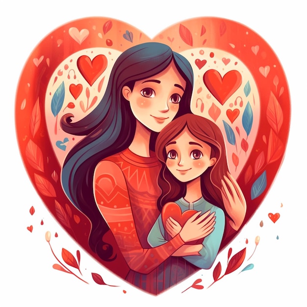 Cartoon afbeelding van moeder en dochter knuffelen