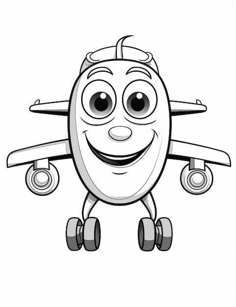 Мультяшный самолет с улыбающимся лицом и колесами, генерирующий искусственный интеллект