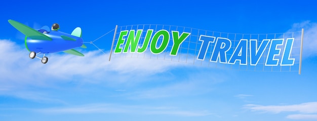 Cartoon Airplanes with Enjoy Travel Banner. 3D Rendering