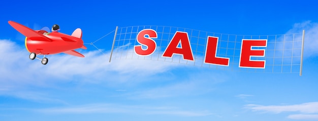 Cartoon Airplanes with Sale Banner. 3D Rendering