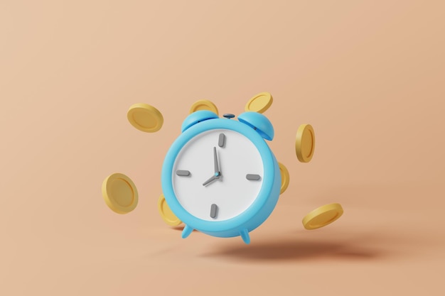 Cartoon alarm clock with money coins in concept of time is the
most valuable 3d rendering