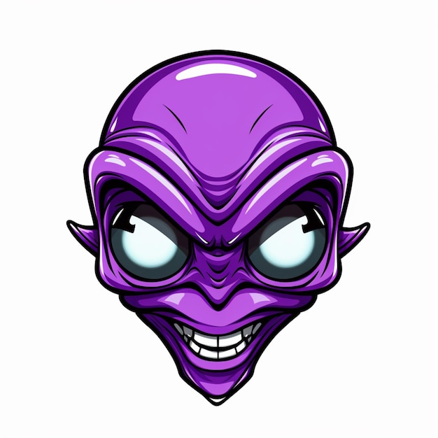 cartoon alien head with glowing eyes and a purple face generative ai