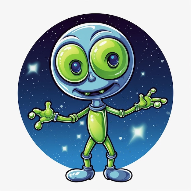 cartoon alien met armen uit en ogen wijd open generatieve ai