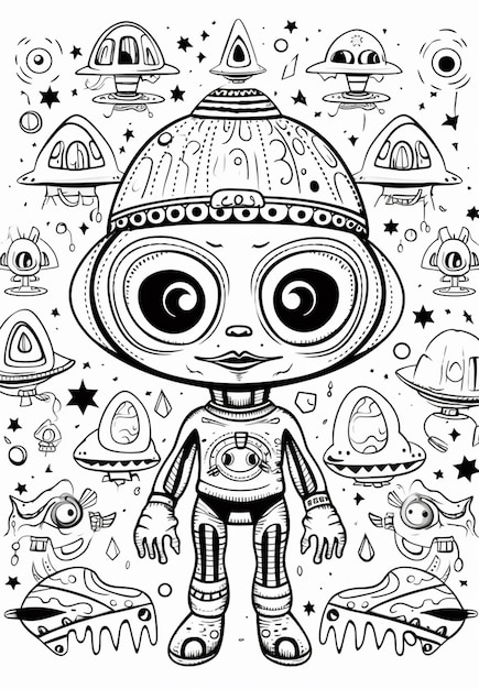 Photo a cartoon alien with a space helmet and other alien items generative ai