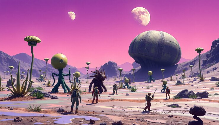 Photo a cartoon of aliens that are in a space